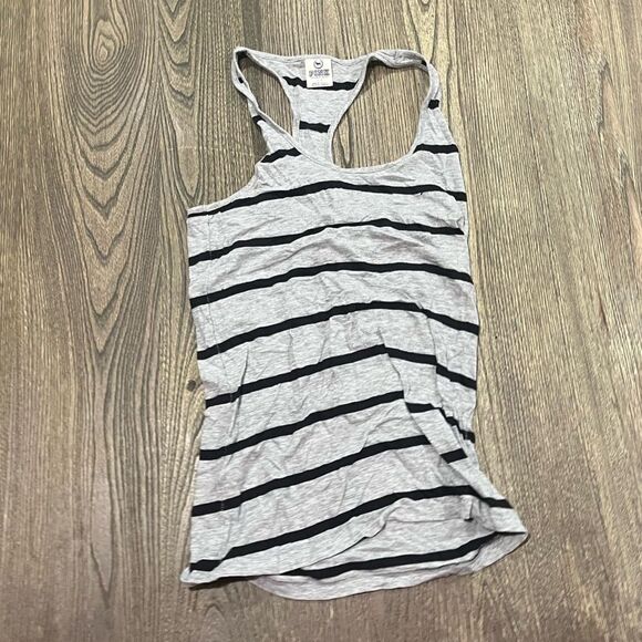 Pink Victoria's Secret Tank Top Striped Racerback Scoope Neck Gray Black Size S - Picture 2 of 4
